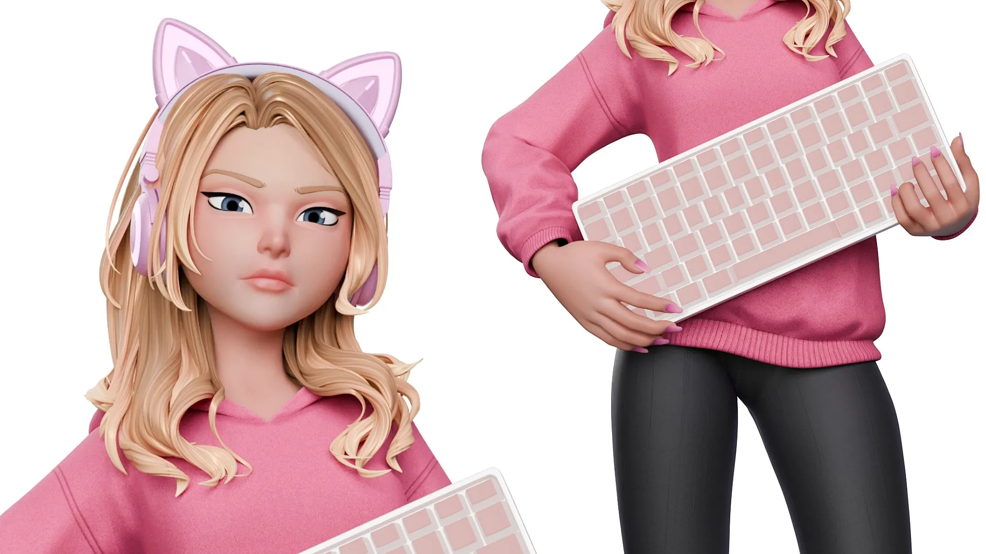 Gamer Girl White Woman 3D character closeup 4